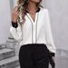 Women's Clothing Fashion V Neck Top Button Shirt Long Sleeved Top_ecoleips.com