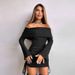 WG115 European And American Cross-border Sexy Off-shoulder Long-sleeve Dress, New Women's Pleated Waist-cinching Bodycon_ecoleips.com