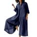 Walmart European And American Solid Color Casual Long-sleeve Mid-length Cotton-linen Shirt Jumpsuit_ecoleips.com