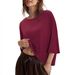 2026 European American Women Casual Oversized Elbow Sleeve Crew Neck Cotton Tops_ecoleips.com
