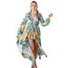 Women's Clothing New Long Sleeve V-Neck Sexy Printed Bohemian Beach Long Dress_ecoleips.com
