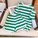 Plus Size Casual Lounge Set – Striped Off-Shoulder Top & Shorts For Women, Summer Comfort Outfit_ecoleips.com