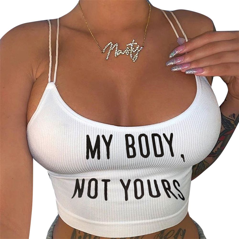 Summer Slim Fit Base Layer White Sleeveless Camisole Street Style Ribbed Sweet Letter Print Tank Top_ecoleips.com