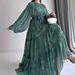 Modest Abaya Dress Elegant Muslim Floral Maxi Dress – Tiered Ruffled Sleeves & Tie-Waist Design_ecoleips.com