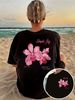 Women's Pink Orchid Print T-Shirt Sleeve Round Neck Top Summer Style T-shirt Comfortable Women's Clothing Top Aesthetic Clothes_ecoleips.com