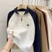 Real Shot Of Women's Casual Loose-fitting Polo Collar Sweatshirt With Contrasting Color Raglan Sleeves And Half-zip,_ecoleips.com