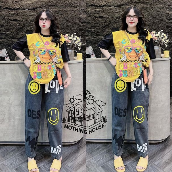 Women's Graphic Print Short Sleeve Top With Wide-Leg Pants Set, Summer Casual Two-Piece Outfit For Street Style And Daily Wear_ecoleips.com
