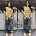 Women's Graphic Print Short Sleeve Top With Wide-Leg Pants Set, Summer Casual Two-Piece Outfit For Street Style And Daily Wear_ecoleips.com