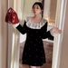 Plus-size Spring And Autumn Square-neck Lace Pearl Elegant Dress, Korean Style, Waist-cinching, Slimming A-line Dress_ecoleips.com