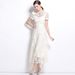 Ivory White Lace Dress With Diamond Bow & Rose Embroidery - Elegant Slim Fit (High Grade Formal Gown)_ecoleips.com
