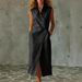 Women's Slim Fit V Neck Sleeveless Dress American Style Stand Collar Single Breasted Summer New Clothing_ecoleips.com