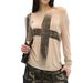 Summer Women's Cross Print Loose Fitting off Shoulder Neck Gathered Long Sleeved T-Shirt Top by Cross Border 2025_ecoleips.com