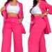 Women's Clothing Elegant Solid Color Split Sleeve Lapel Suit Pocket Straight Pants Suit_ecoleips.com