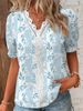 2024 Fashion Casual Vacation Shirt Women Summer V Neck Hollow Out Solid Color Blouse Female Elegant Striped Jacquard Casual Tops_ecoleips.com