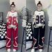 Women's Clothing Summer Style Fashion Set Loose Fitting Color Blocked Short Sleeved Top With Wide Leg Pants Casual Two Piece Women's Clothing_ecoleips.com