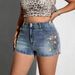 Women's High Waisted Double Button Floral Embroidered Rhinestone Denim Shorts Side Slit Hot Pants plus Size Clothes_ecoleips.com
