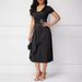 Summer Sexy Asymmetric Flared V-neck Women's High Waist Mid-length Dress Solid Color Evening Gown_ecoleips.com