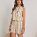 Women's Clothing Summer Casual Striped Sleeveless Fashion Vest Shorts Two Piece Suit_ecoleips.com
