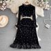 Korean Style Velvet Dress For Women Autumn Winter Ladylike Temperament Trumpet Long Sleeve Diamond Stand Up Collar Slimming Mid Length A Line_ecoleips.com