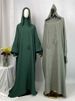 Hot Seller Ramadan Islamic Clothing Wrinkle Polyester Hoodie Abaya Dress With Undercap Muslim Women Abaya Hoodie Causal Dresses_ecoleips.com
