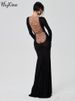 Hugcitar Mesh Black Long Sleeve Backless See Through Sheer Sexy Slim Bodycon Maxi Dress 2023 Summer Women Beach Nightclub Outfit_ecoleips.com