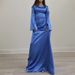 Voya Voya 2024 European And American Foreign Trade Women's Cross-border Autumn Round-neck Long-sleeve Satin High-waisted Tie-waist_ecoleips.com