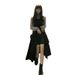 Trendy Irregular Slit Slimming Strap For Women Spring Autumn New Fashion Printed Top Dress Internet Celebrity Outfit_ecoleips.com