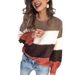 2024 Casual Autumn Winter New Long Sleeve Striped Sweater Women Round Neck Knitted Pullover Top_ecoleips.com