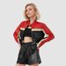 Brick Red PU Leather Biker Jacket – Women’s Cropped Streetwear Coat With Contrast Panels (S-XL, Edgy Urban Staple For Berlin Clubs & LA Streets)_ecoleips.com
