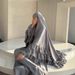 Muslim Women's Clothing Solid Color Long Robe Dress Two-Piece Set Pleated Headscarf Large Hijab P111_ecoleips.com