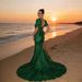 2025 Spring Summer New Fashion V-neck Bodycon Sequin European And American Style Dress Mid-waist Lantern Sleeve Long_ecoleips.com