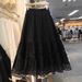 Slimming Elegant A-Line Maxi Skirt White Lace Trim Embroidered Hollowed Out Detail Casual Mid-Calf Spring/Autumn Skirt_ecoleips.com