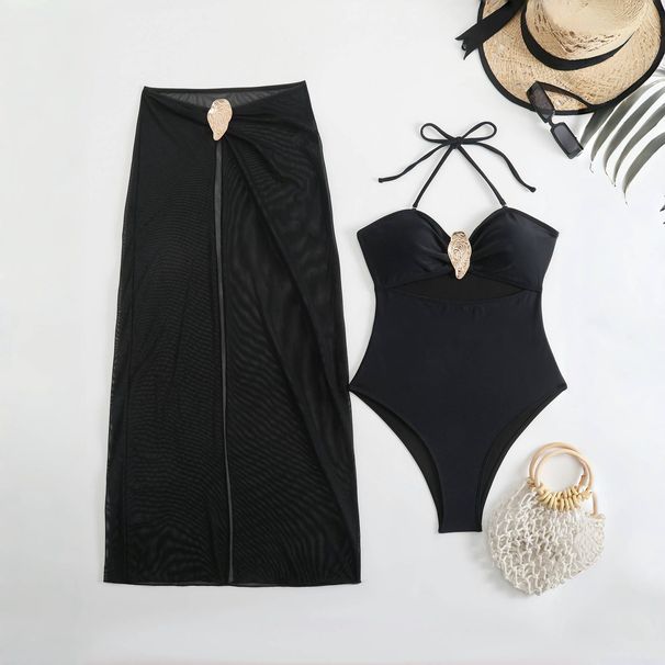 Women's One Piece Swimsuit with Metal Accessories Triangle Bikini Sexy Push up Design for Small Bust Hot Spring Beach Dress_ecoleips.com