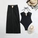 Women's One Piece Swimsuit with Metal Accessories Triangle Bikini Sexy Push up Design for Small Bust Hot Spring Beach Dress_ecoleips.com