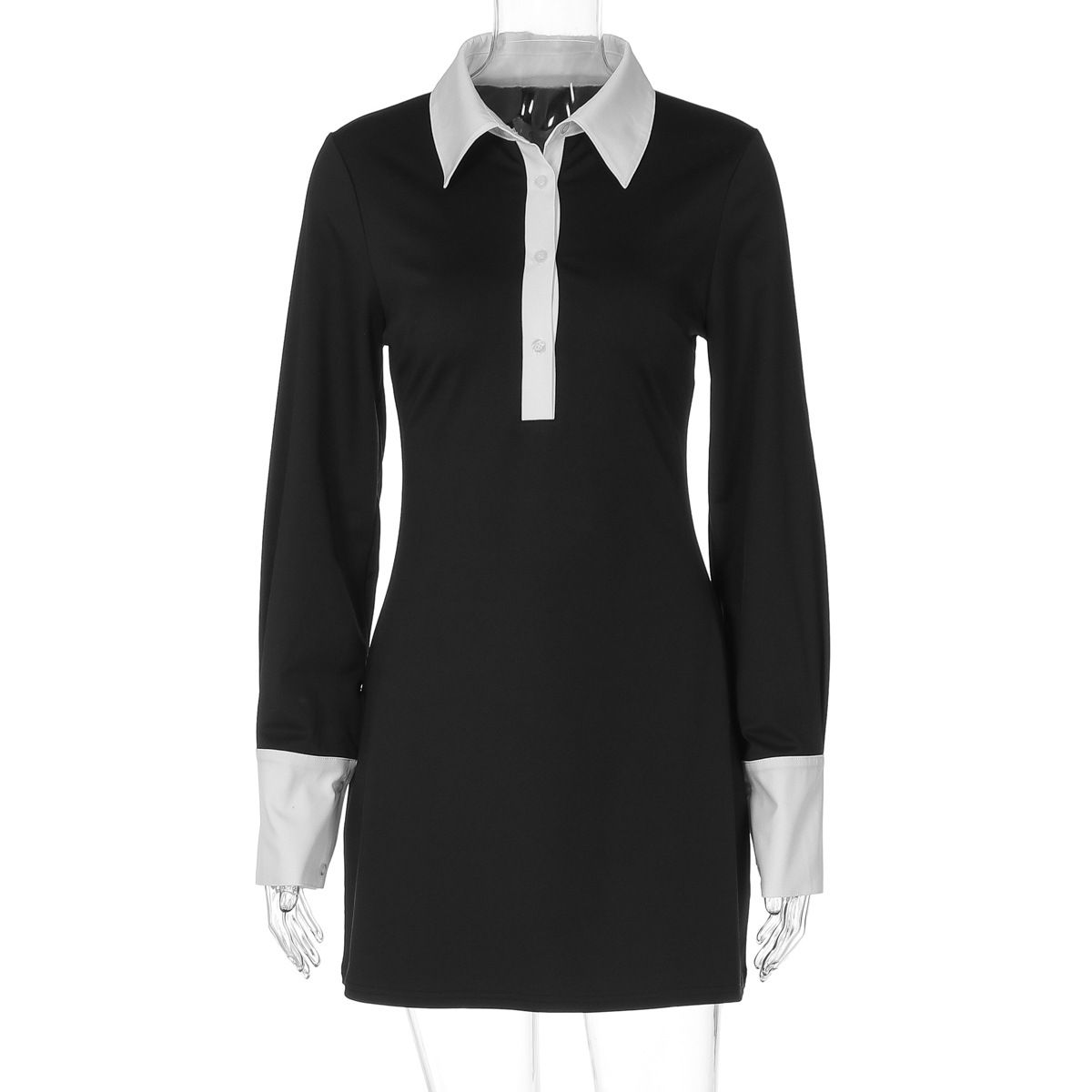 Women's Clothing Slim Fit Short Dress Color Blocked Polo Collar Elegant Autumn Fashion New Arrival_ecoleips.com