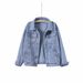 "Women's Oversized Denim Jacket - Vintage Washed Boyfriend Style Loose Fit Spring/Autumn Top (Light Blue/Black)"_ecoleips.com