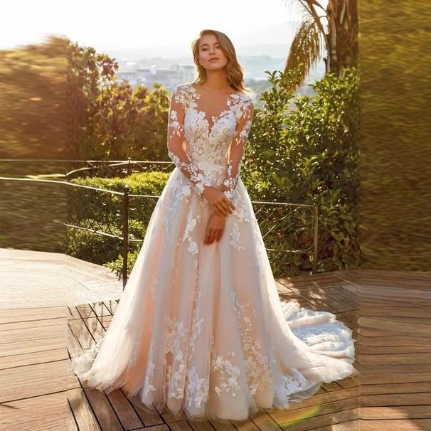 Women's Clothing High Waisted Long Sleeved Wedding Dress Luxury Travel Photography Gown Heavy Duty Train Fashion High End Temperament_ecoleips.com