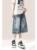 Women's Clothing Retro High Waist Capri Pants For Women Summer Style Loose Fit Slimming Wide Leg Jeans Graffiti Print Denim_ecoleips.com