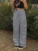 Women's Clothing Retro Overalls Loose Slim Street Style Big Pocket Wide High Waist Straight Jeans_ecoleips.com