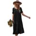 European And American Solid Color Casual Vacation Dress 2026 Spring/Summer Round Neck Flared Skirt With Ruffles_ecoleips.com
