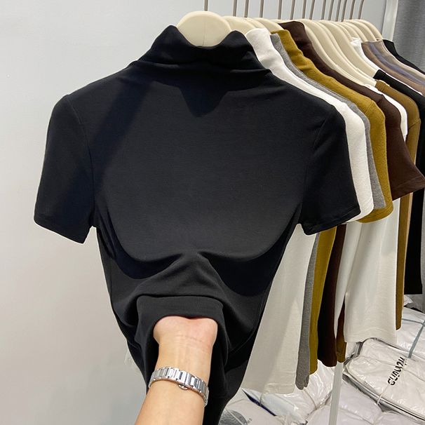 Soft Waxy High-end Semi-turtleneck Short-sleeved T-shirt Femininity Early Autumn 2025 New Bottoming Shirt Slim-fitting Inner Top_ecoleips.com