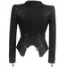 K Gothic Style Women's New European And American Style Shoulder Shrugs, Rivets, Slim Fit, Waist Cinched Motorcycle Leather Jacket_ecoleips.com