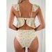 and American Seaside Floral Print Two-piece Swimsuit, Feminine Deep V Quick-dry Bikini, High-end European Style_ecoleips.com