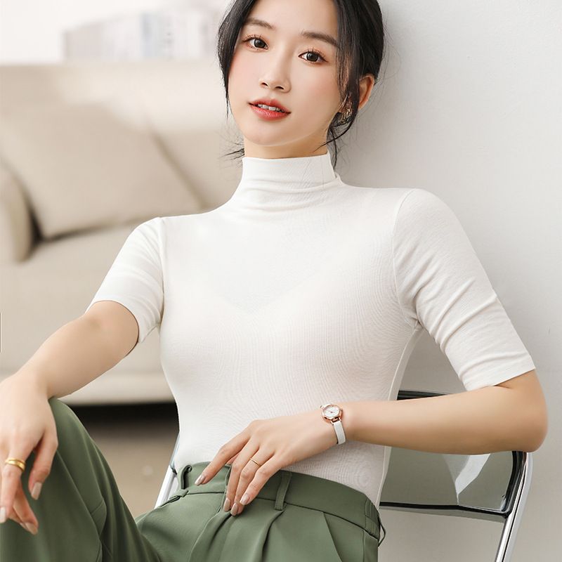 Spring, Summer And Autumn New Modal Five-quarter-sleeved Slim-fit Bottoming Shirt T-shirt Medium-sleeved Versatile Solid-color Top_ecoleips.com