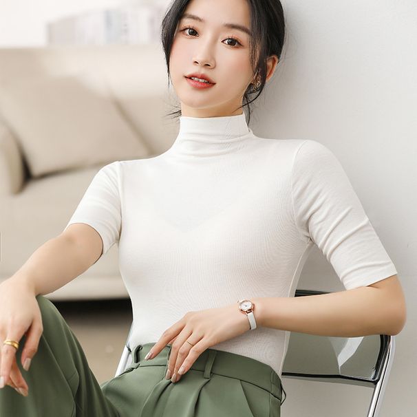 Spring, Summer And Autumn New Modal Five-quarter-sleeved Slim-fit Bottoming Shirt T-shirt Medium-sleeved Versatile Solid-color Top_ecoleips.com