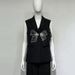Elegant Pearl Bow Tie Vest For Women, Charming Sleeveless Blazer Waistcoat With 3d Floral Embroidery, Office Casual Layering Piece (White, Black)_ecoleips.com