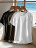 Women's Style Casual Round Neck Short Sleeve Plain Sports Top Solid Color Loose Three Piece T-Shirt Set_ecoleips.com