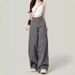 2024 Women's Retro High-Waisted Straight-Leg Cargo Pants Cement Gray American Style Wide Leg Curvy Elegant New_ecoleips.com