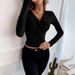 Voya Women's Spring/Summer New V-neck Slimming Short Knitted Long Sleeve T-Sleeve Top Winter Versatile_ecoleips.com