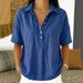 Summer Women's Loose Comfortable T-Shirt Short Sleeve Solid Color Lapel American Style_ecoleips.com